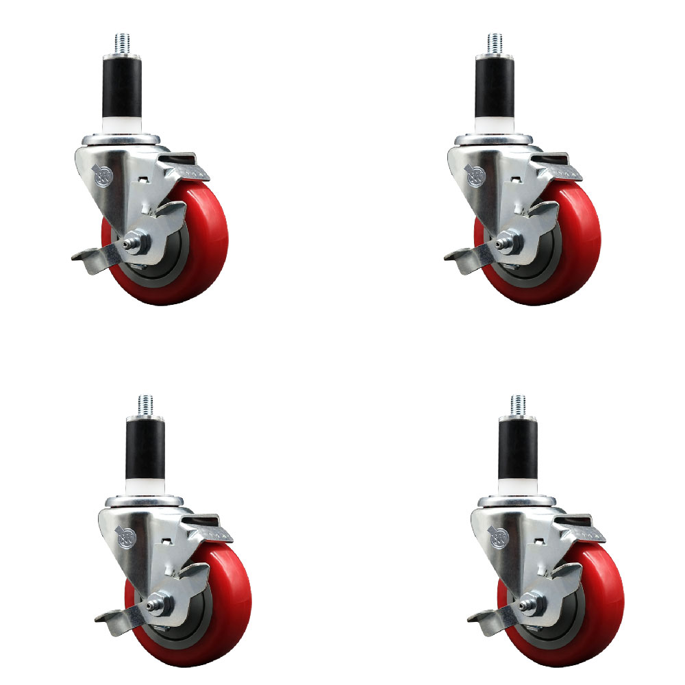 SCC-EX20S3514-PPUB-RED-TLB-138-4 Polyurethane Swivel Expanding Stem Caster with 3.5 in. Red Wheels & 1.38 in. Stems - Set of 4