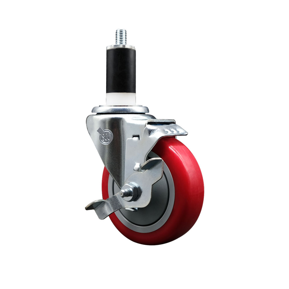 SCC-EX20S414-PPUB-RED-TLB-138 Polyurethane Expanding Stem Swivel Caster with 4 in. Red Wheel & 1.38 in. Stem & Top Locking Brake