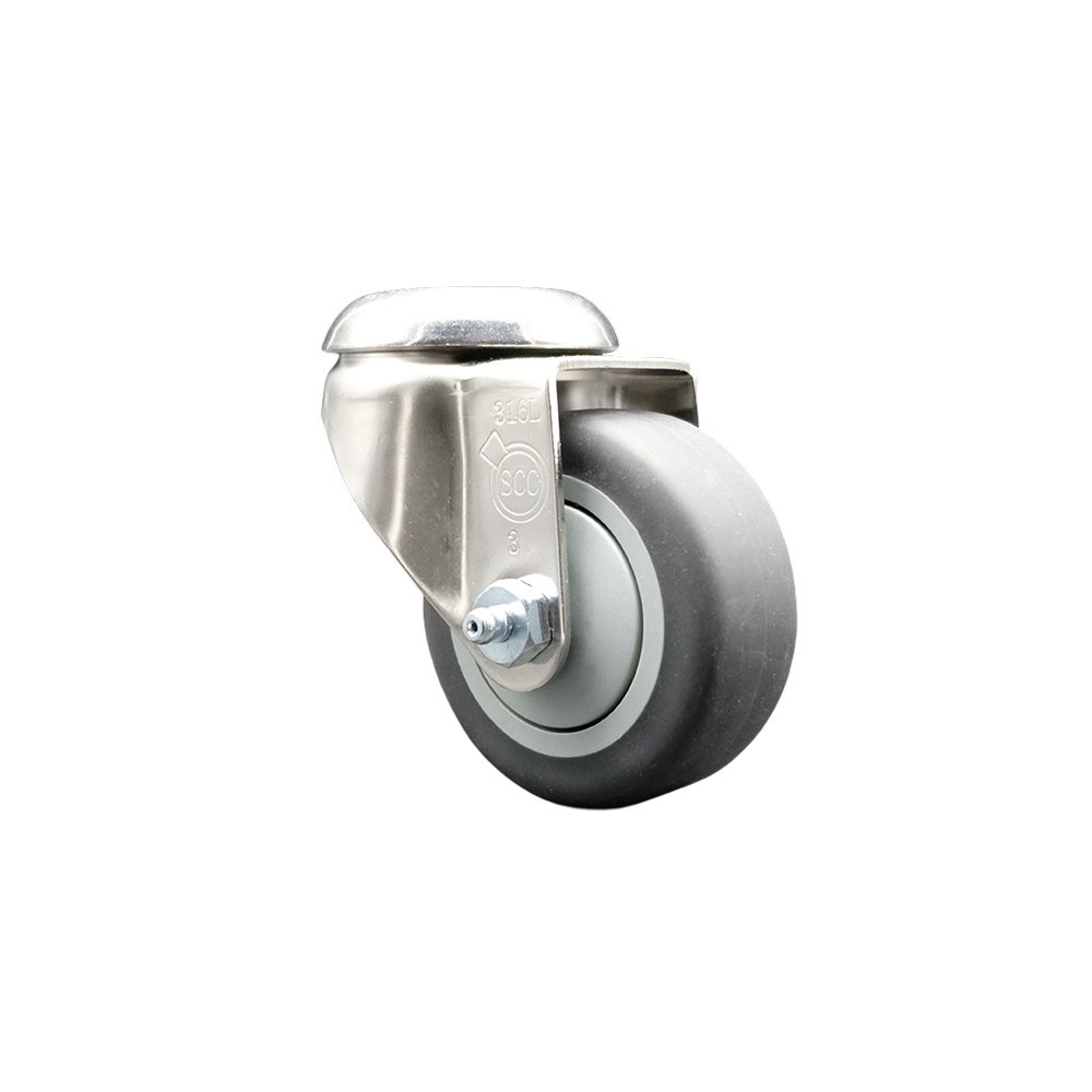 SCC-SS316BH20S314-TPRB Thermoplastic Rubber Swivel Bolt Hole Caster with 3 in. Gray Caster Wheel - 316 Stainless Steel Caster