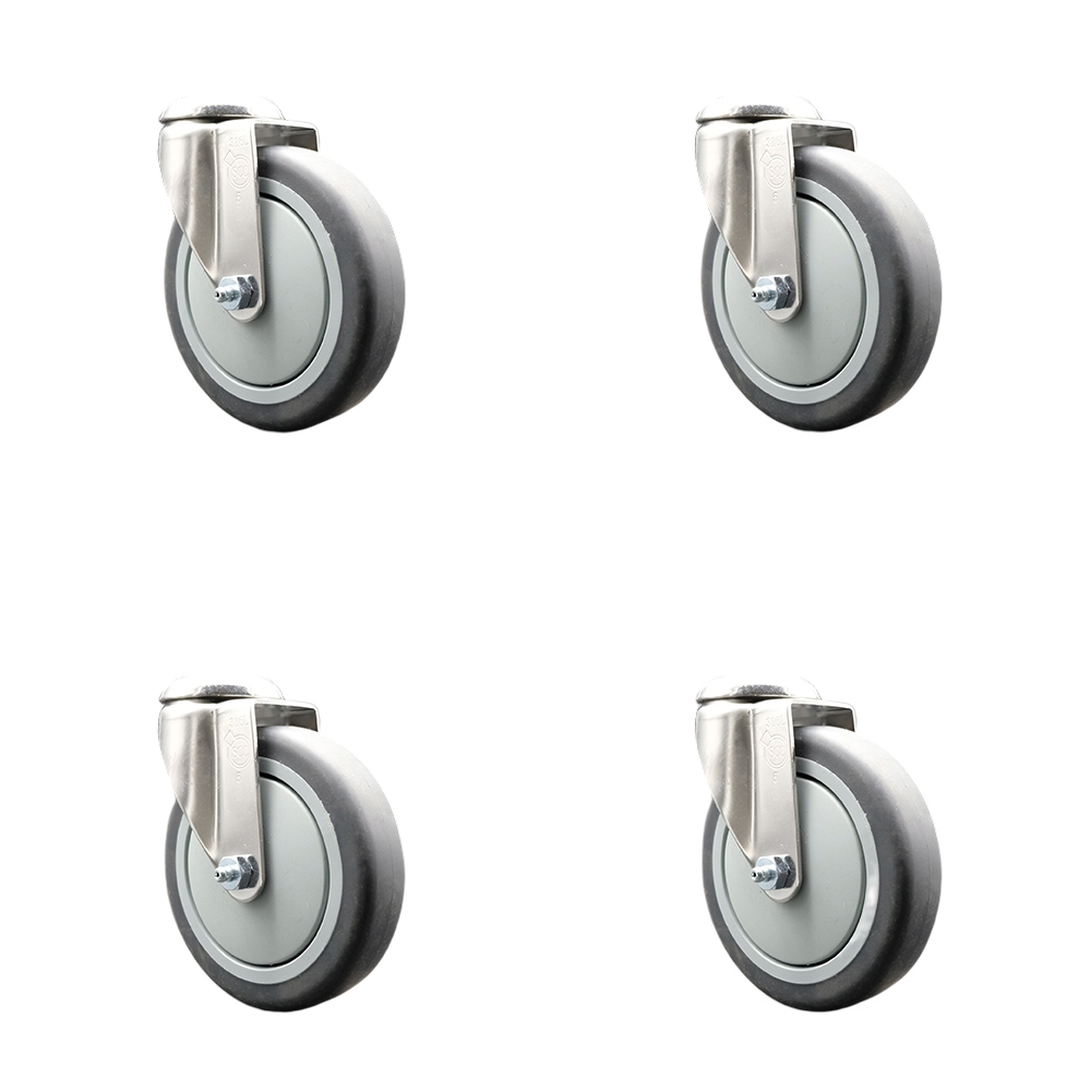 SCC-SS316BH20S514-TPRB-4 Thermoplastic Rubber Swivel Bolt Hole Caster with 5 in. Gray Caster Wheels - 316 Stainless Steel Casters - Set of 4