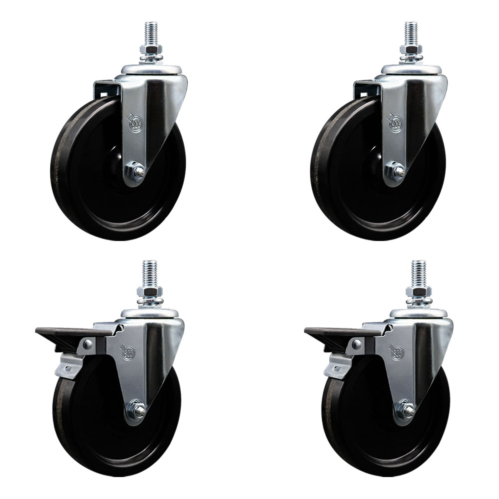 SCC-TS20S514-PHS-121315-2-PLB-2 Phenolic Swivel Threaded Stem Caster with 5 x 1.25 in. Black Wheels & 0.5 in. Stems - Set of 4