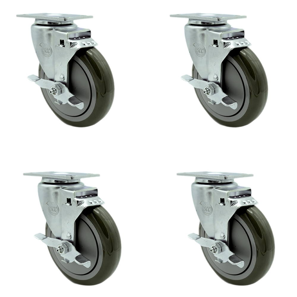 SCC-20S514-PPUB-TLB-4 Polyurethane Swivel Top Plate Caster with 5 in. Gray Wheels - Set of 4