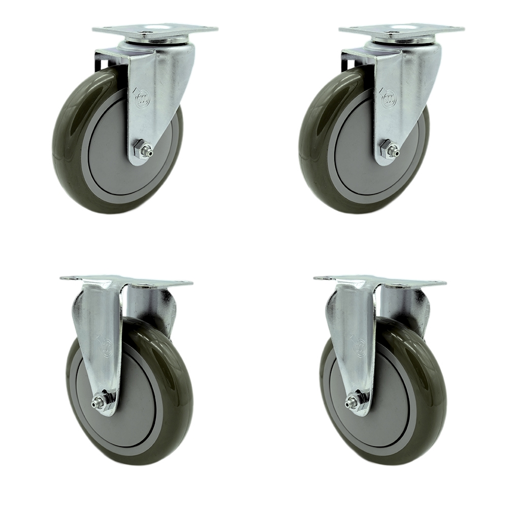 SCC-20S514-PPUB-2-R514-2 Polyurethane Swivel Top Plate Caster with 5 in. Gray Wheels - Set of 4