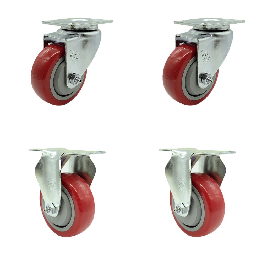 SCC-20S3514-PPUB-RED-2-R3514-2 Polyurethane Swivel Top Plate Caster with 3.5 in. Red Wheels - Set of 4