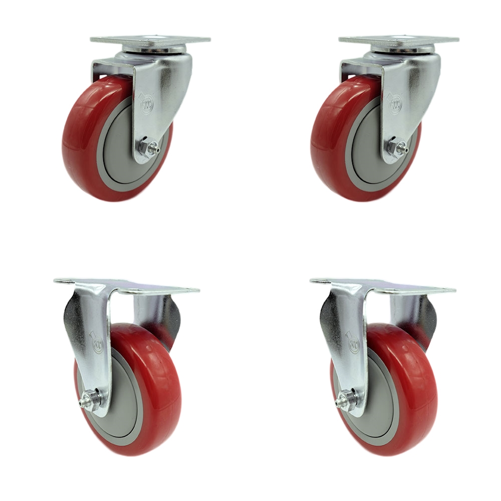 SCC-20S414-PPUB-RED-2-R414-2 Polyurethane Swivel Top Plate Caster with 4 in. Red Wheels - Set of 4