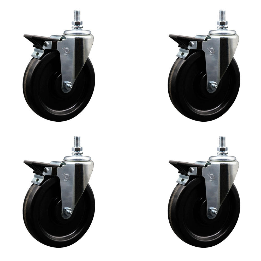 SCC-TS20S615-PHS-PLB-121315-4 Phenolic Swivel Threaded Stem Caster with 6 x 1.25 in. Black Wheels & 0.5 in. Stems - Set of 4