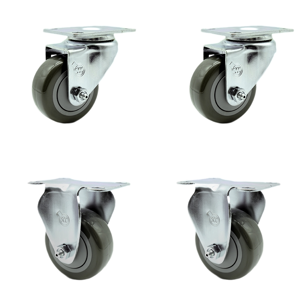 SCC-SS20S314-PPUB-2-R314-2 Stainless Steel Polyurethane Swivel Top Plate Caster with 3 x 1.25 in. Gray Wheels - Set of 4