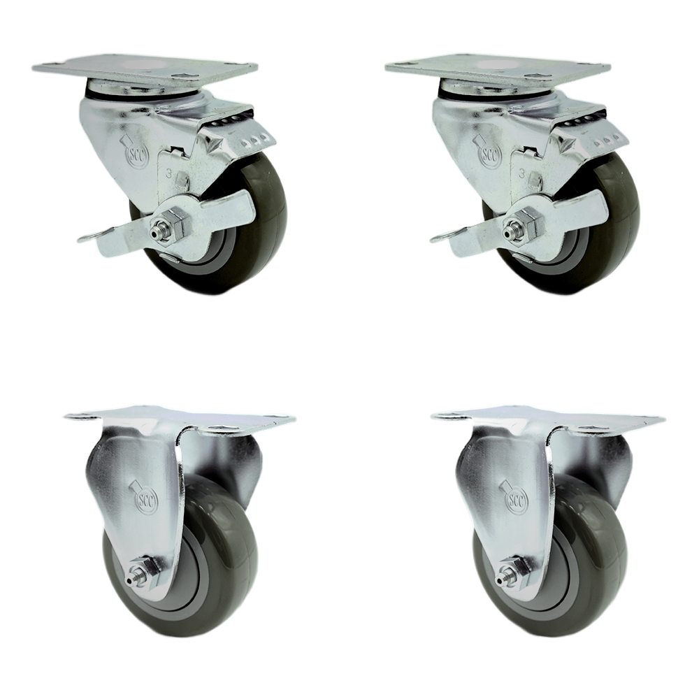 SCC-SS20S314-PPUB-TLB-2-R314-2 Stainless Steel Polyurethane Swivel Top Plate Caster with 3 x 1.25 in. Gray Wheels - Set of 4