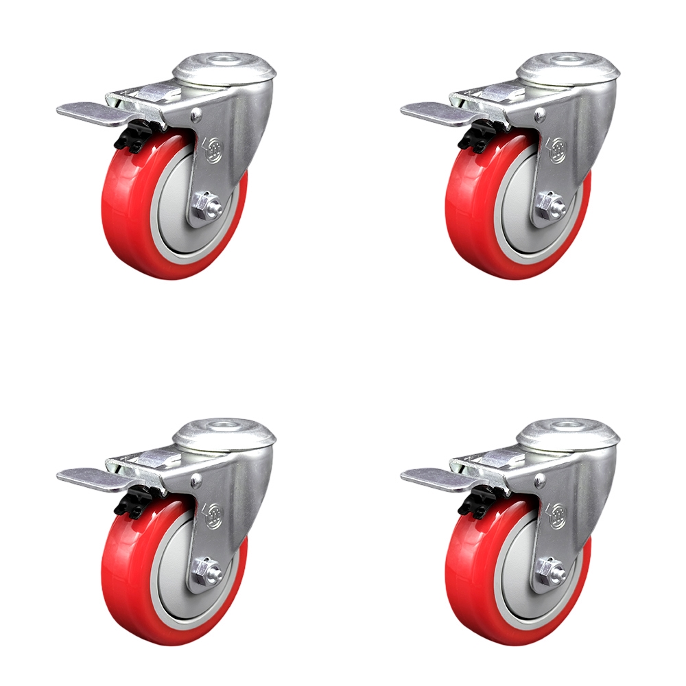 SCC-SSBHTTL20S414-PPUB-RED-4 Stainless Steel Polyurethane Swivel Bolt Hole Caster with 4 x 1.25 in. Red Wheels - Set of 4