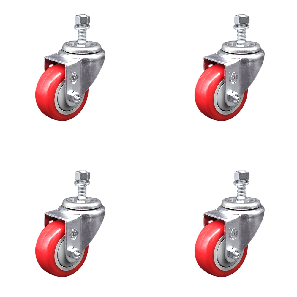 SCC-TS20S314-PPUB-RED-121315-4 Polyurethane Swivel Threaded Stem Caster with 3 x 1.25 in. Red Wheels & 0.5 in. Stems - Set of 4