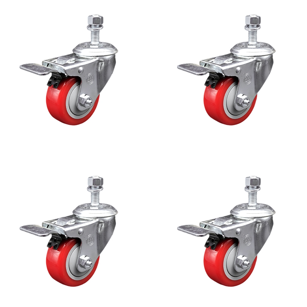 SCC-TSTTL20S314-PPUB-RED-121315-4 Polyurethane Swivel Threaded Stem Caster with 3 x 1.25 in. Red Wheels & 0.5 in. Stems - Set of 4
