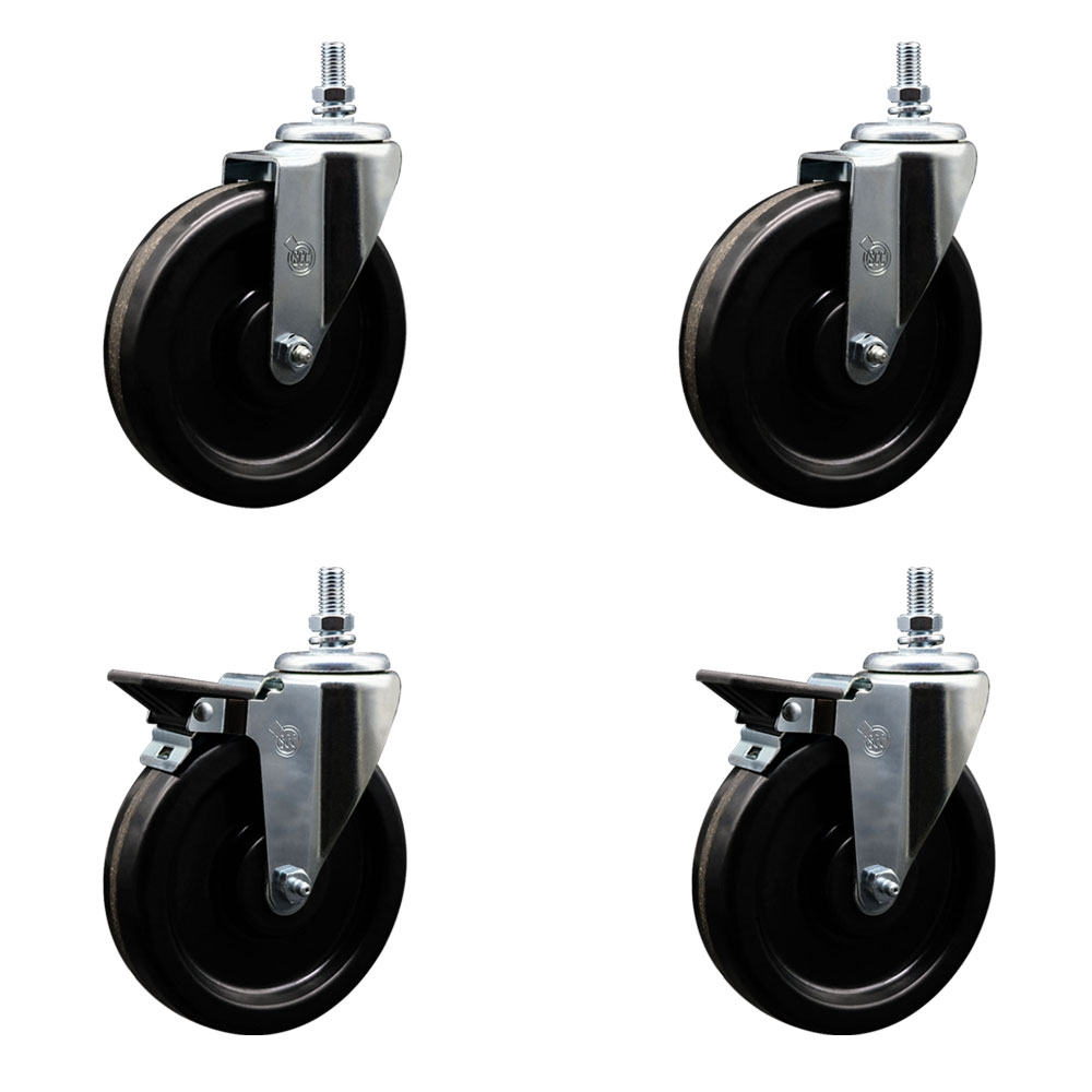 SCC-TS20S615-PHS-121315-2-PLB-2 Phenolic Swivel Threaded Stem Caster with 6 x 1.25 in. Black Wheels & 0.5 in. Stems - Set of 4
