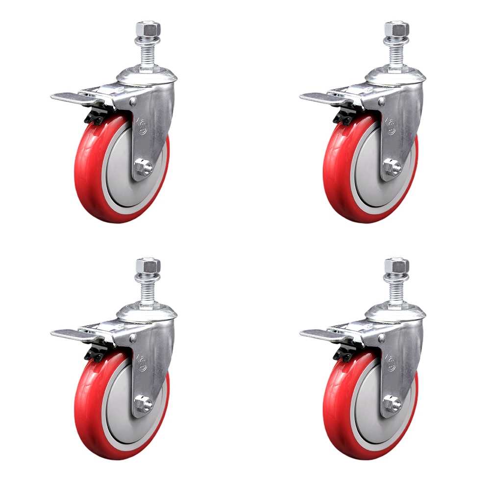 SCC-TSTTL20S514-PPUB-RED-121315-4 Polyurethane Swivel Threaded Stem Caster with 5 x 1.25 in. Red Wheels & 0.5 in. Stems - Set of 4