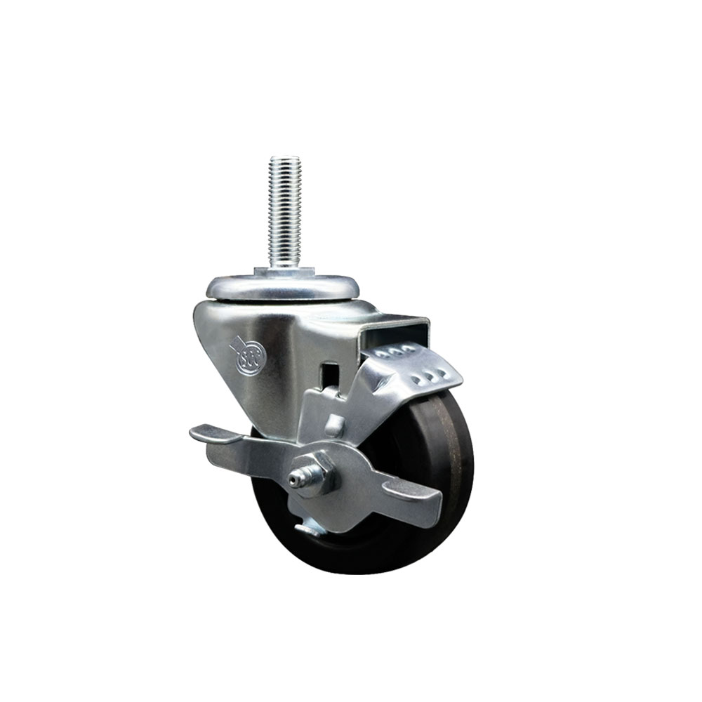 SCC-TS20S314-PHS-TLB-34212 Phenolic Swivel Threaded Stem Caster with 3 x 1.25 in. Black Wheel & 0.75 in. Stem & Top Locking Brake
