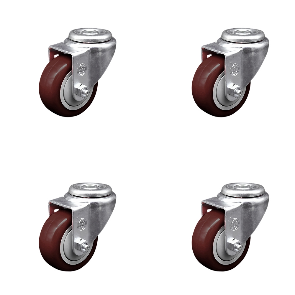 SCC-BH20S314-PPUB-MRN-4 Polyurethane Swivel Bolt Hole Caster with 3 x 1.25 in. Maroon Wheels - Set of 4