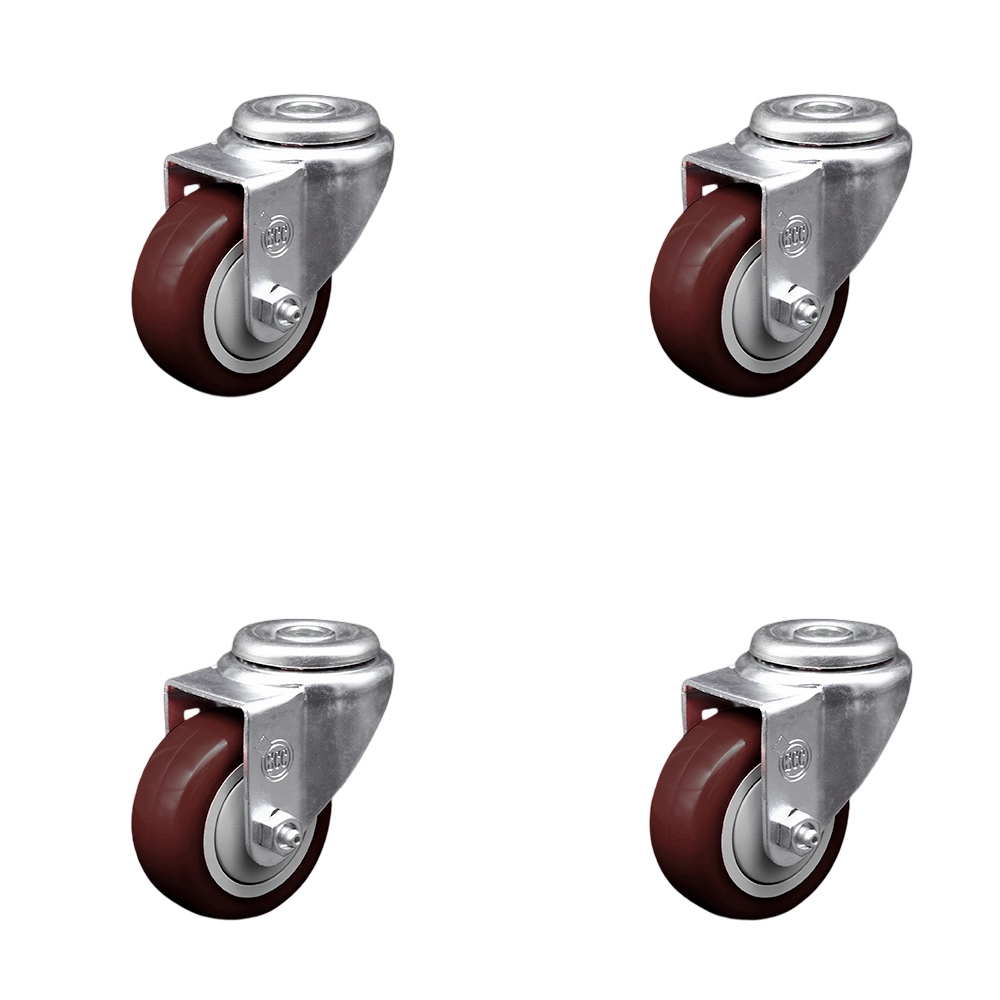 SCC-SSBH20S3514-PPUB-MRN-4 Stainless Steel Polyurethane Swivel Bolt Hole Caster with 3.5 x 1.25 in. Maroon Wheels - Set of 4
