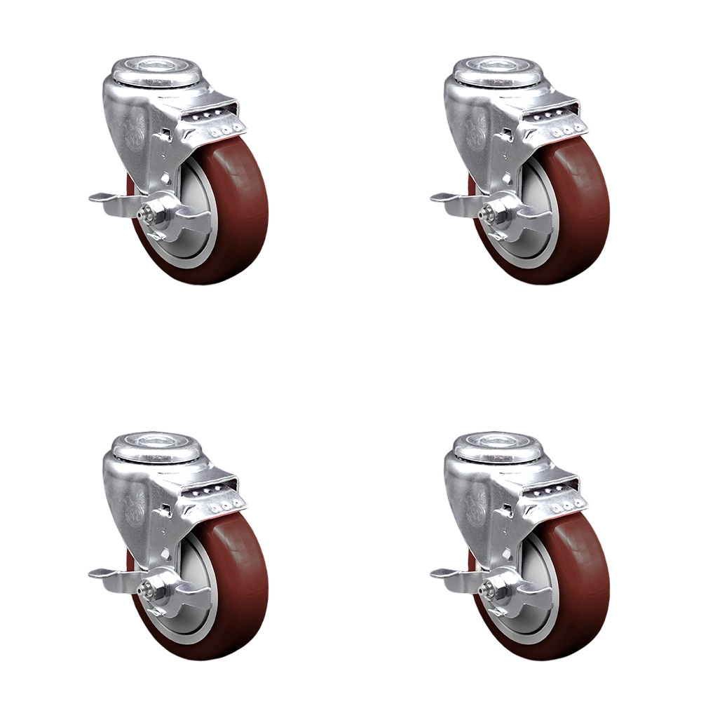 SCC-SSBH20S414-PPUB-MRN-TLB-4 Stainless Steel Polyurethane Swivel Bolt Hole Caster with 4 x 1.25 in. Maroon Wheels - Set of 4