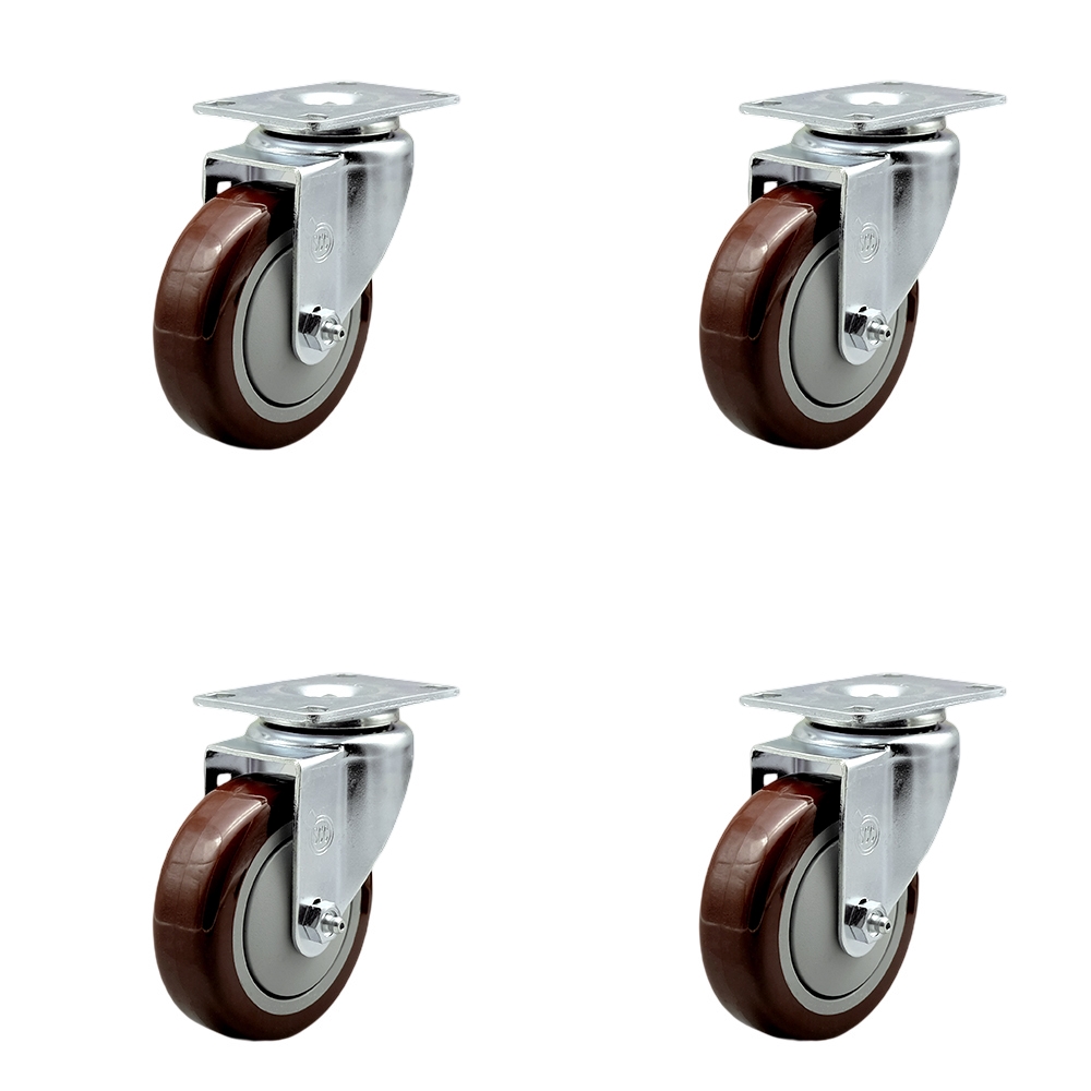 SCC-SS20S414-PPUB-MRN-4 Stainless Steel Polyurethane Swivel Top Plate Caster with 4 x 1.25 in. Maroon Wheels - Set of 4