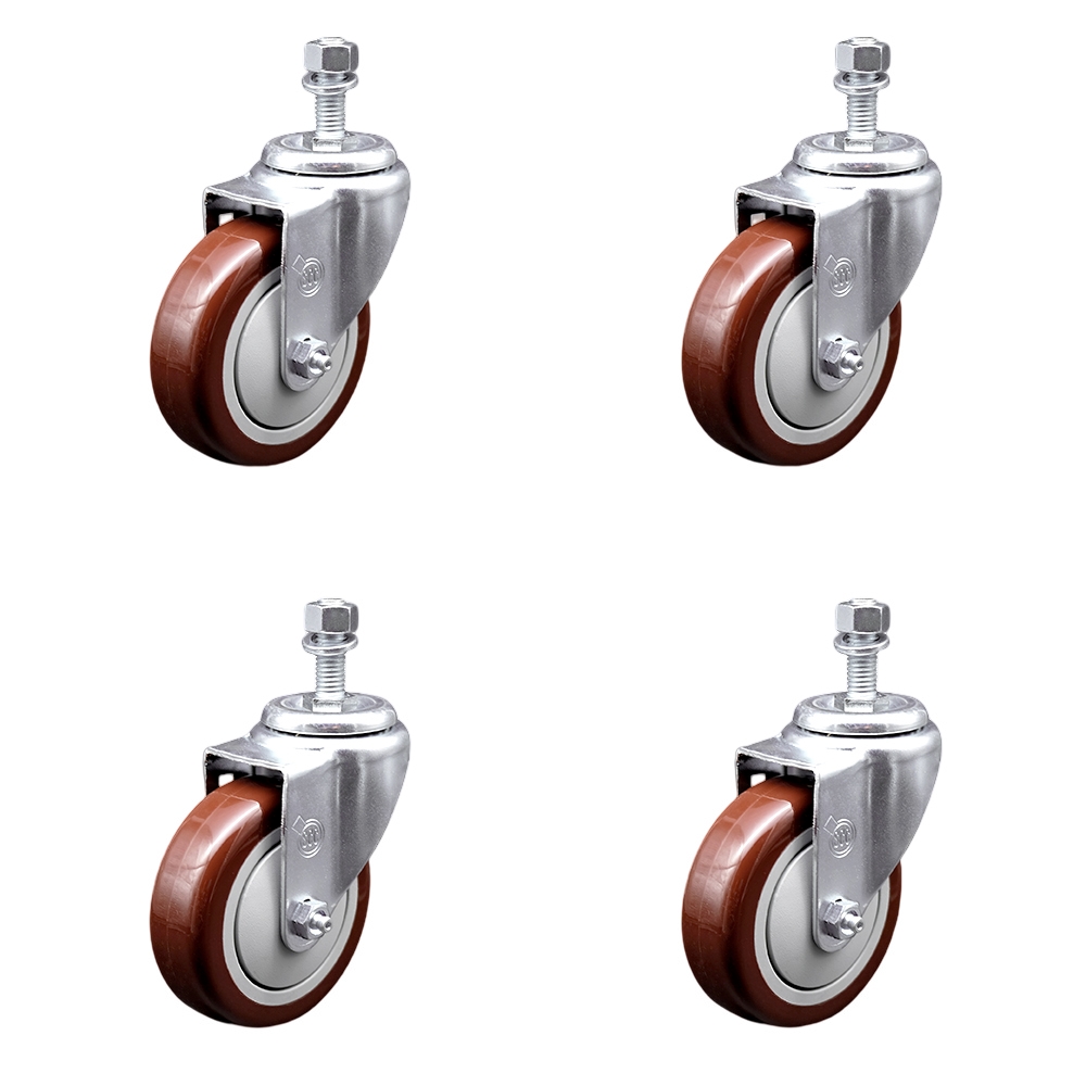 SCC-SSTS20S414-PPUB-MRN-M1215-4 Stainless Steel Polyurethane Swivel Threaded Stem Caster with 4 x 1.25 in. Maroon Wheels & 12 mm Stems - Set of 4