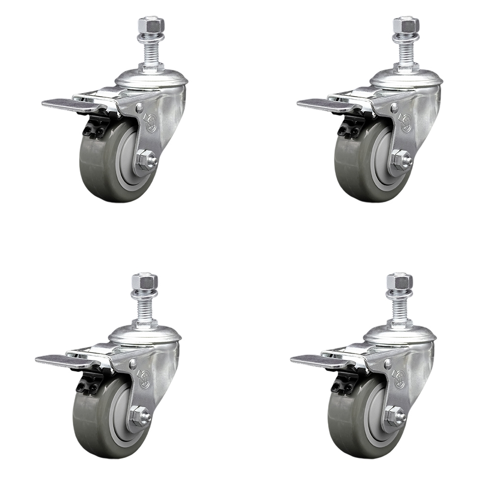 SCC-TSTTL20S3514-PPUB-121315-4 Polyurethane Swivel Threaded Stem Caster with 3.5 x 1.25 in. Gray Wheels & 0.5 in. Stems - Set of 4