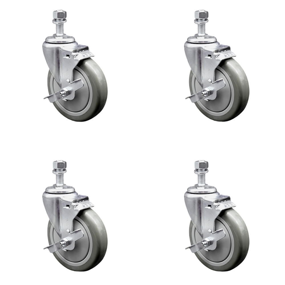 SCC-TS20S514-PPUB-TLB-121315-4 Polyurethane Swivel Threaded Stem Caster with 5 x 1.25 in. Gray Wheels & 0.5 in. Stems - Set of 4