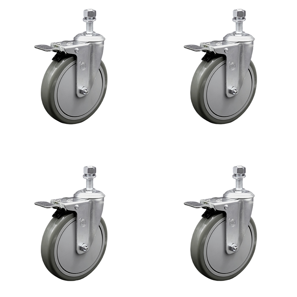 SCC-TSTTL20S614-PPUB-121315-4 Polyurethane Swivel Threaded Stem Caster with 6 x 1.25 in. Gray Wheels & 0.5 in. Stems - Set of 4