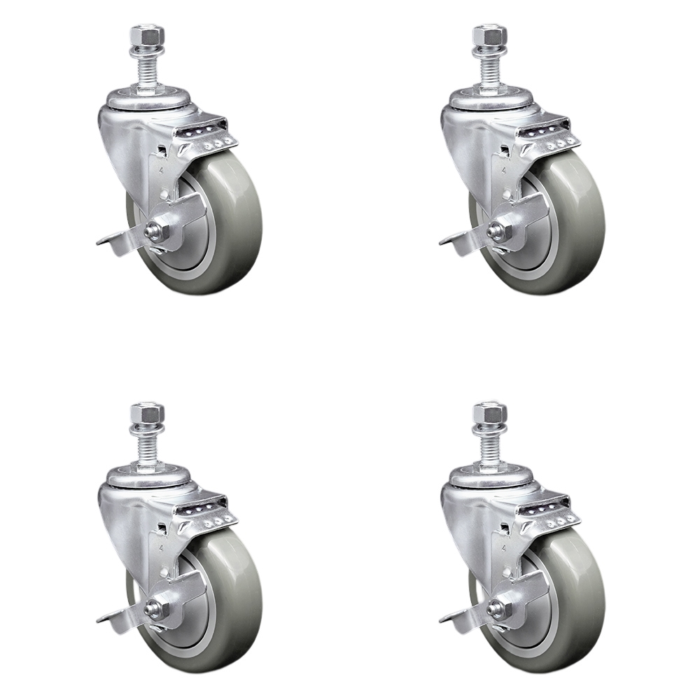 SCC-SSTS20S414-PPUB-TLB-121315-4 Stainless Steel Polyurethane Swivel Threaded Stem Caster with 4 x 1.25 in. Gray Wheels & 0.5 in. Stems - Set of 4