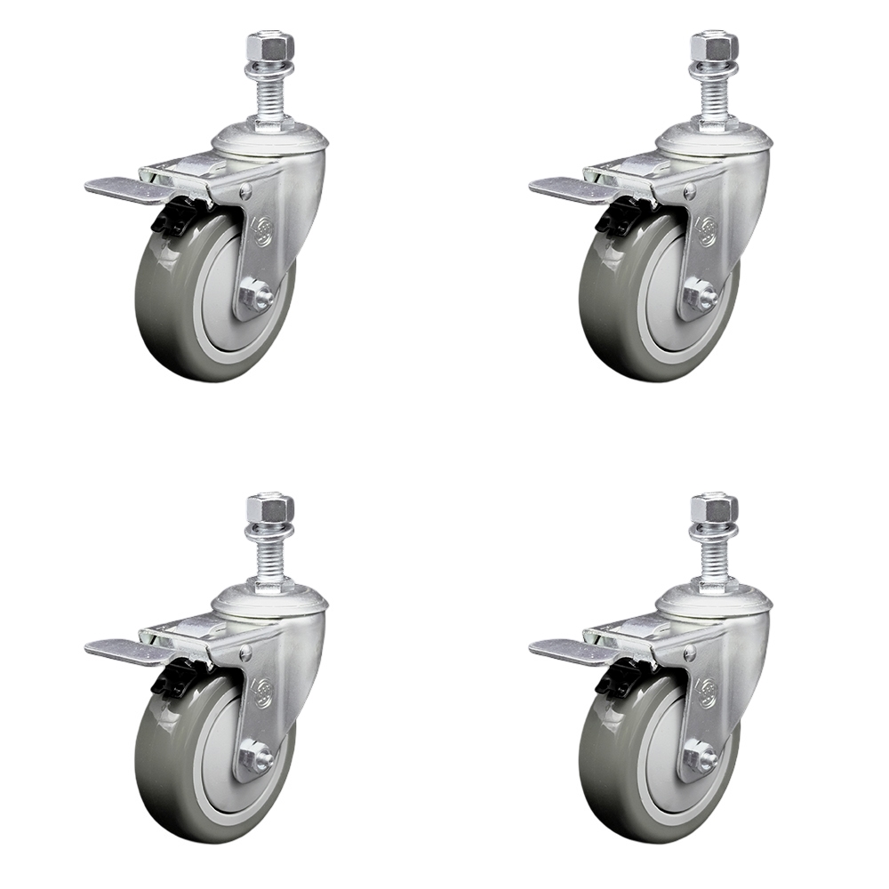 SCC-SSTSTTL20S414-PPUB-121315-4 Stainless Steel Polyurethane Swivel Threaded Stem Caster with 4 x 1.25 in. Gray Wheels & 0.5 in. Stems - Set of 4
