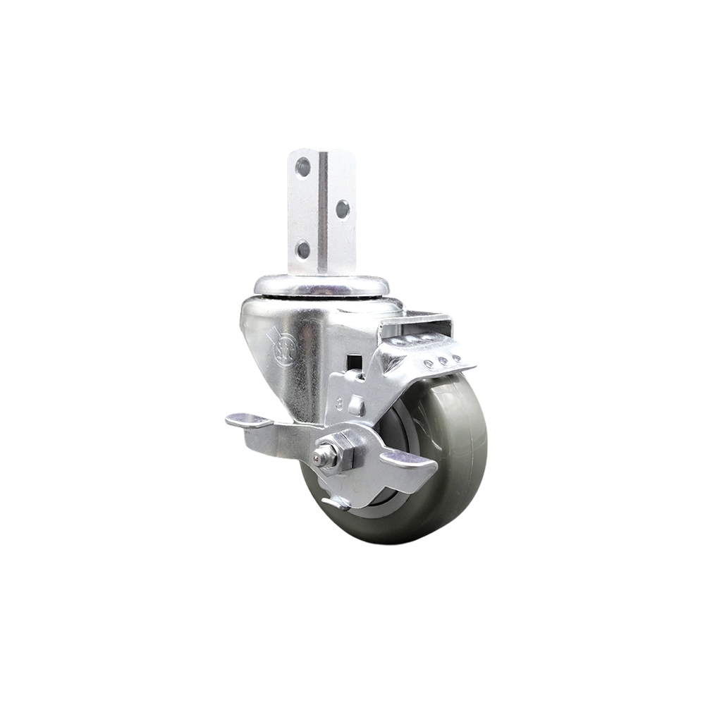 Swivel Square Stem Caster with 3 x 1.25 in. Gray Polyurethane Wheel, 0.75 x 2 in. Square Stem with 3 0.26 in. Diameter Mounting Holes