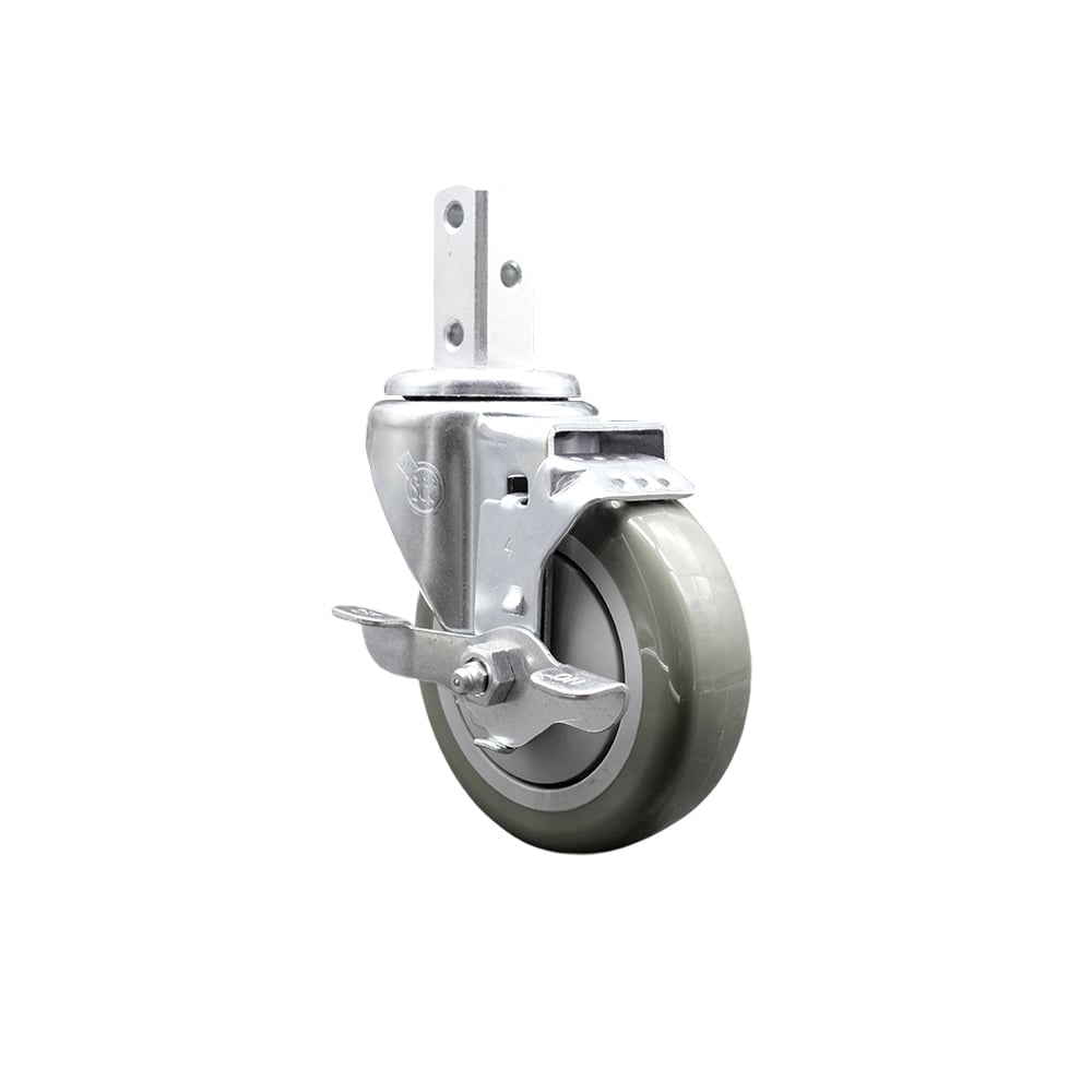 Swivel Square Stem Caster with 4 x 1.25 in. Gray Polyurethane Wheel, 0.75 x 2 in. Square Stem with 3 0.26 in. Diameter Mounting Holes