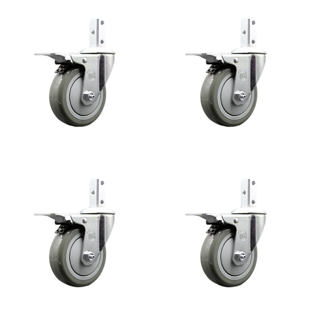 Swivel Square Stem Caster with 4 x 1.25 in. Gray Poly Wheel, 0.75 x 2 in. Square Stem with 3 0.26 in. Diameter Mounting Holes - Set of 4