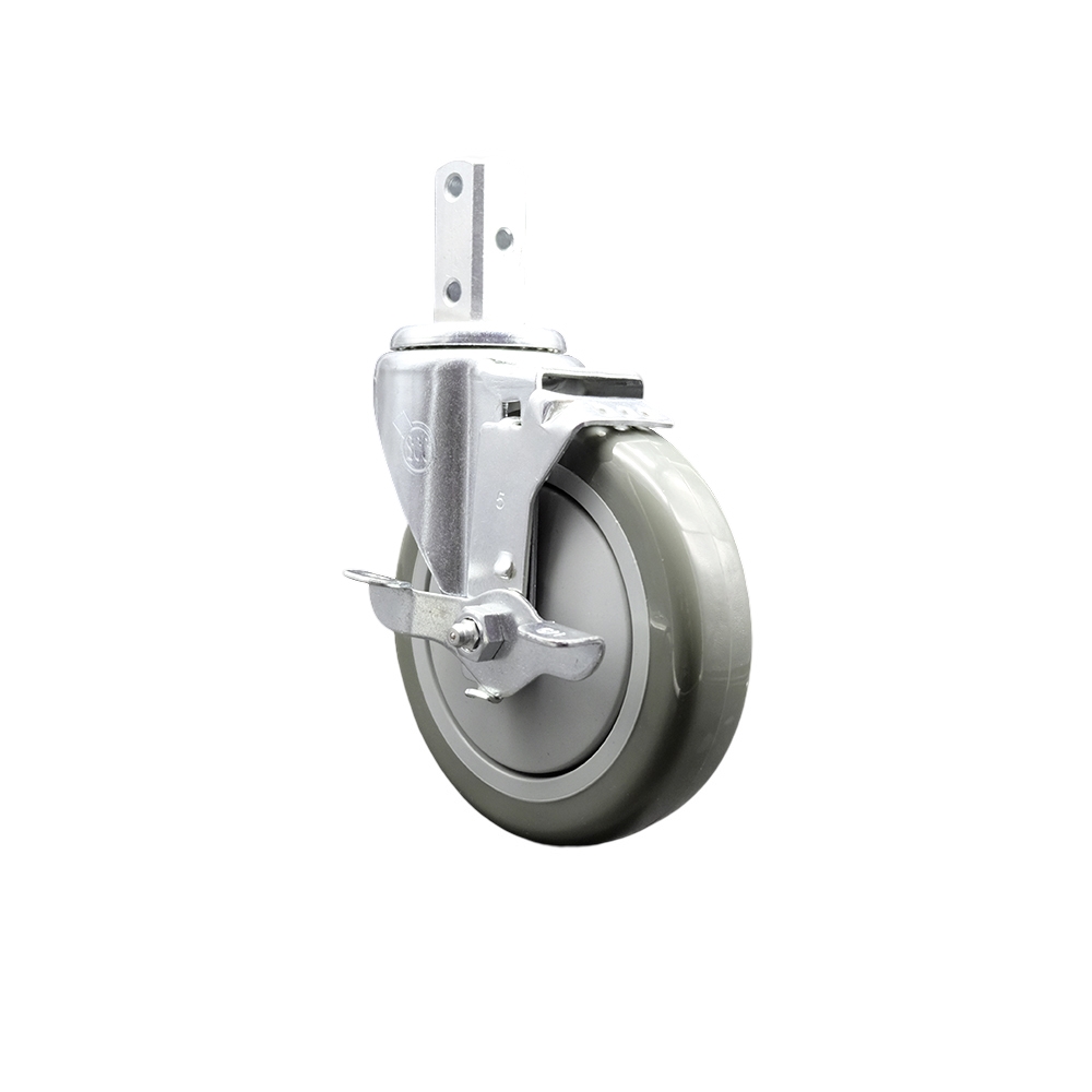 Swivel Square Stem Caster with 5 x 1.25 in. Gray Polyurethane Wheel, 0.75 x 2 in. Square Stem with 3 0.26 in. Diameter Mounting Holes