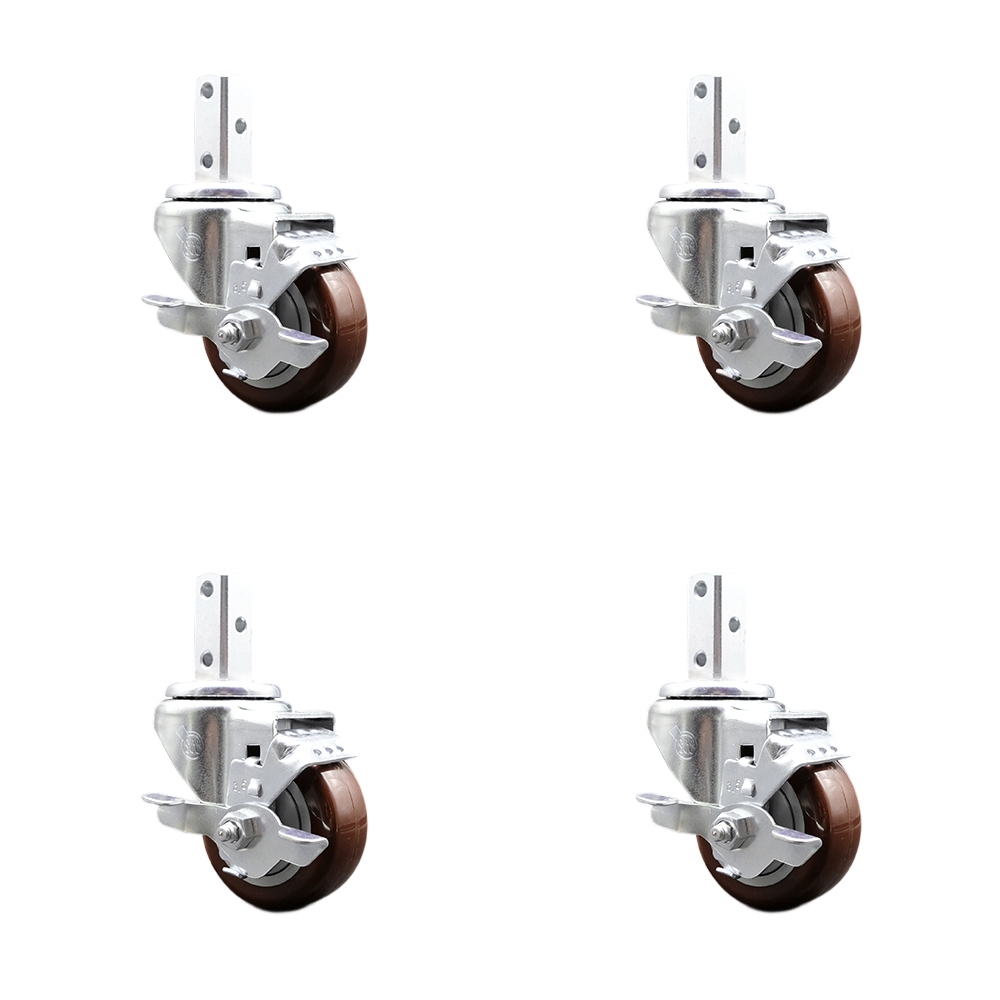 Swivel Square Stem Caster with 3.5 x 1.25 in. Maroon Poly Wheel, 0.75 x 2 in. Square Stem with 3 0.26 in. Diameter Mounting Holes - Set of 4