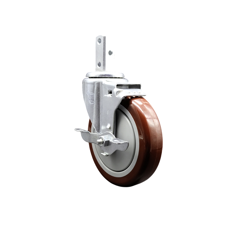 Swivel Square Stem Caster with 5 x 1.25 in. Maroon Polyurethane Wheel, 0.87 x 2 in. Square Stem with 3 0.26 in. Diameter Mounting Holes
