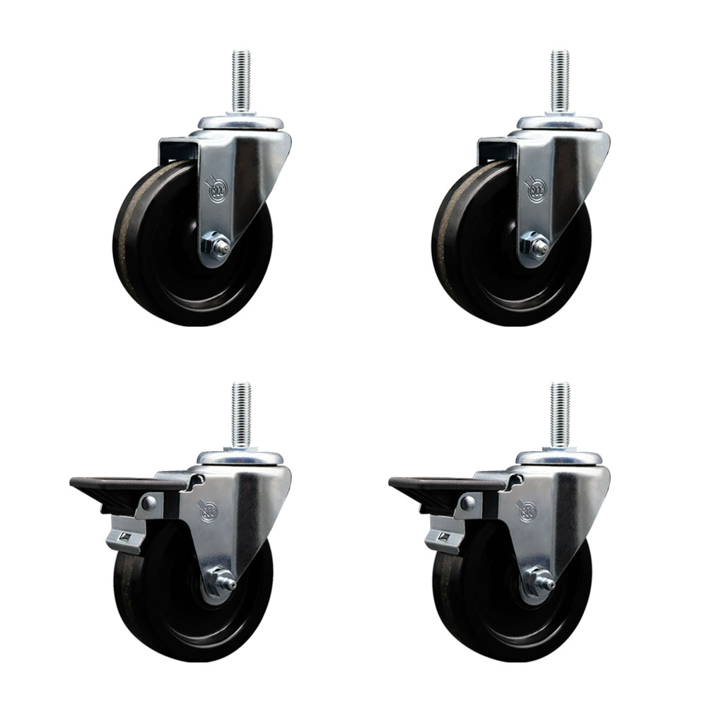 SCC-TS20S414-PHS-34212-2-PLB-2 Phenolic Swivel Threaded Stem Caster with 4 x 1.25 in. Black Wheels & 0.75 in. Stems - Set of 4