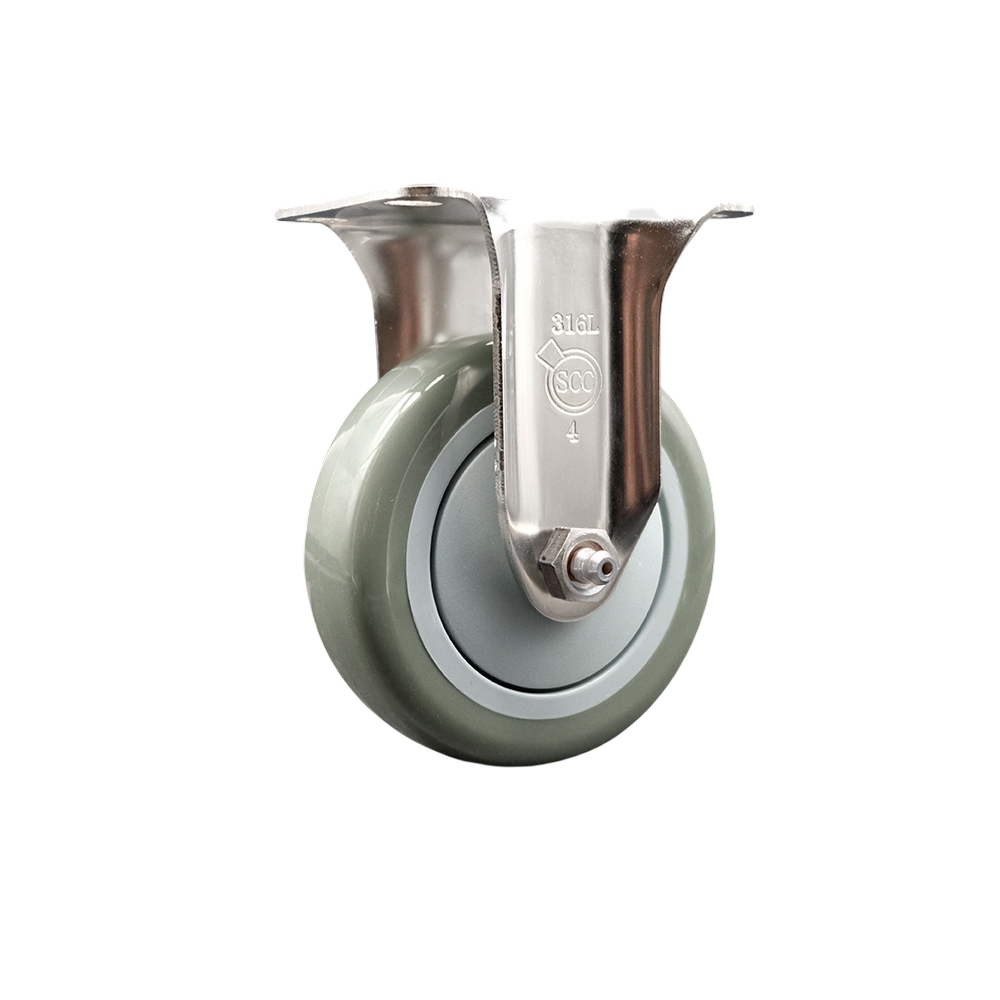 SCC-SS31620R414-PPUB Polyurethane Rigid Top Plate Caster with 4 in. Gray Caster Wheel - 316 Stainless Steel Caster