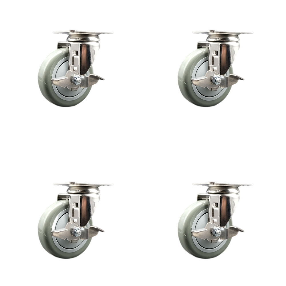 SCC-SS31620S414-PPUB-TLB-4 Polyurethane Swivel Top Plate Caster with 4 in. 316 Stainless Steel Gray Wheels - Set of 4