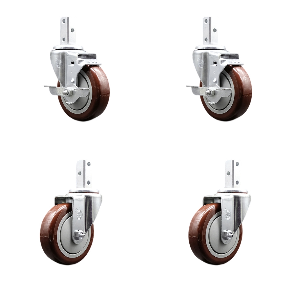 Swivel Square Stem Caster with 4 x 1.25 in. Maroon Poly Wheel, 0.87 x 2 in. Square Stem with 3 0.26 in. Diameter Mounting Holes - Set of 4