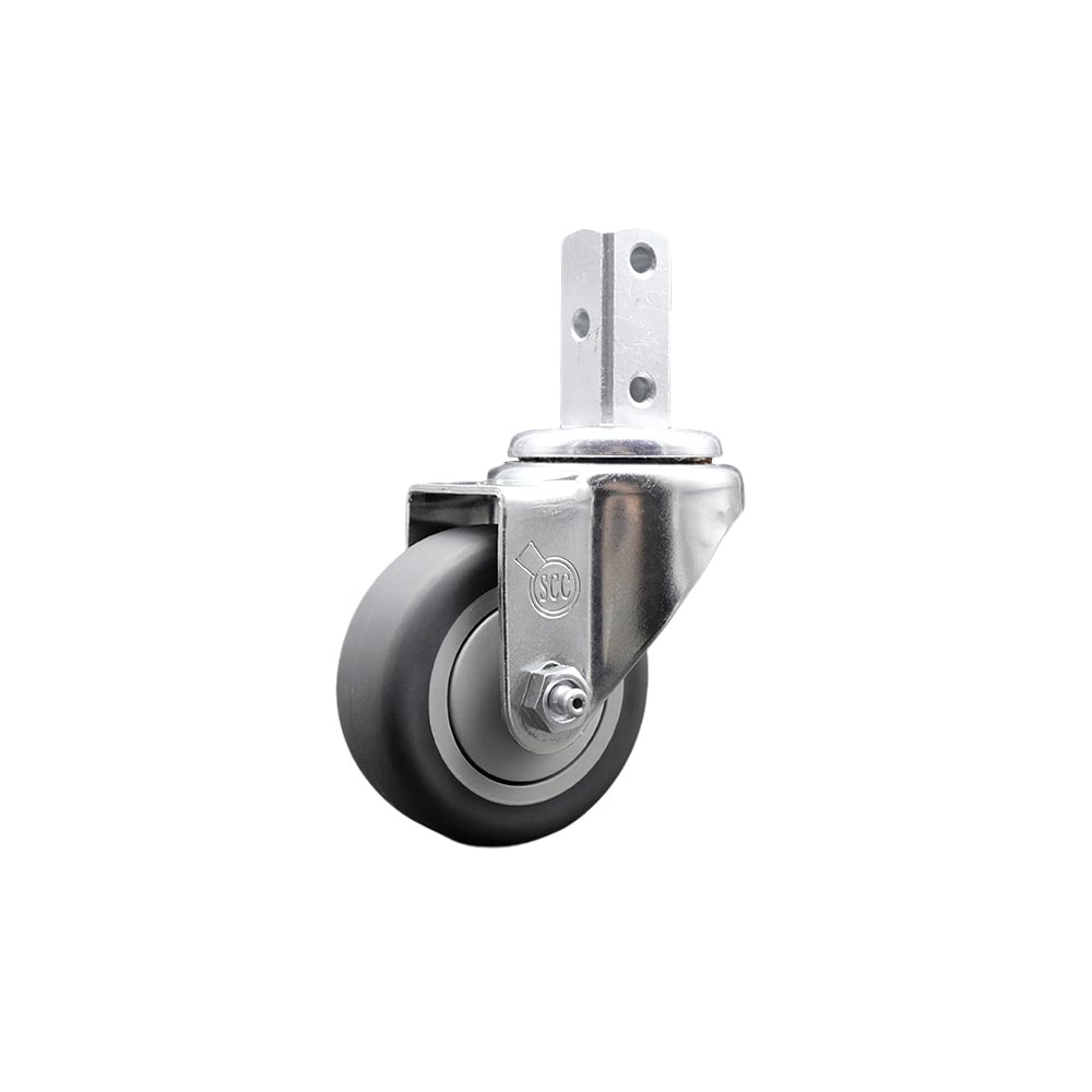 Swivel Square Stem Caster with 3 x 1.25 in. Gray Thermoplastic Rubber Wheel, 0.75 x 2 in. Square Stem with 3 0.26 in. Diameter Mounting Holes