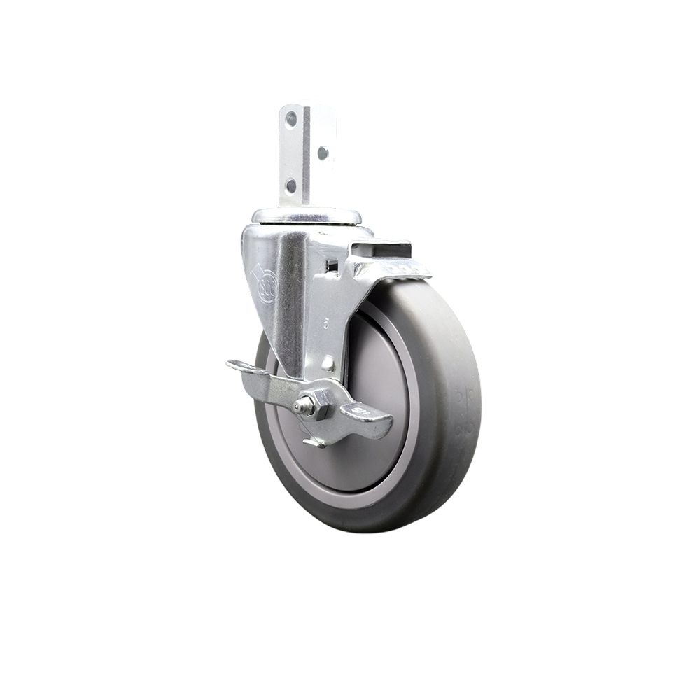 Swivel Square Stem Caster with 5 x 1.25 in. Gray Thermoplastic Rubber Wheel, 0.75 x 2 in. Square Stem with 3 0.26 in. Diameter Mounting Holes