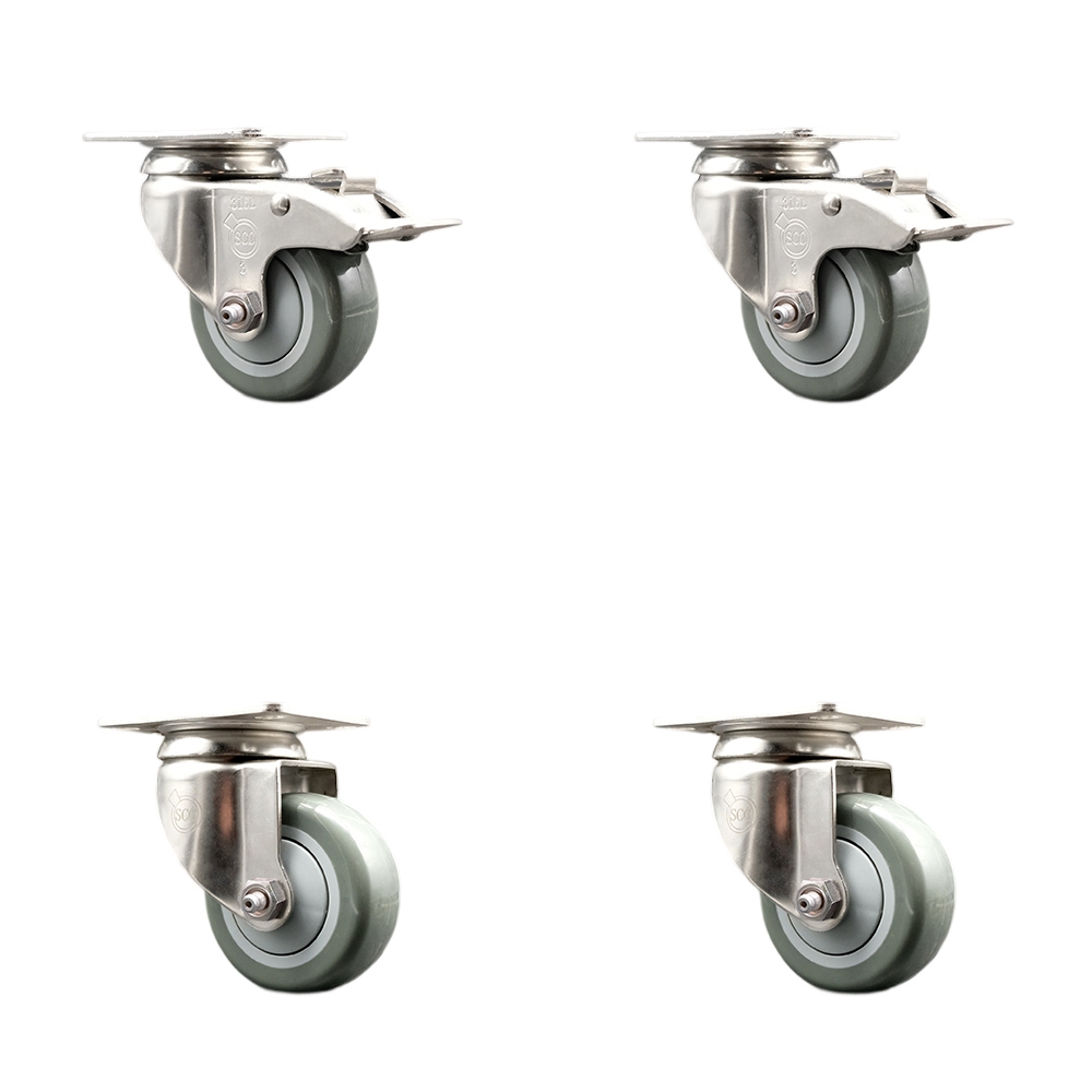 SCC-SS316TTL20S314-PPUB-2-S-2 Polyurethane Swivel Top Plate Caster with 3 in. 316 Stainless Steel Gray Wheels - Set of 4