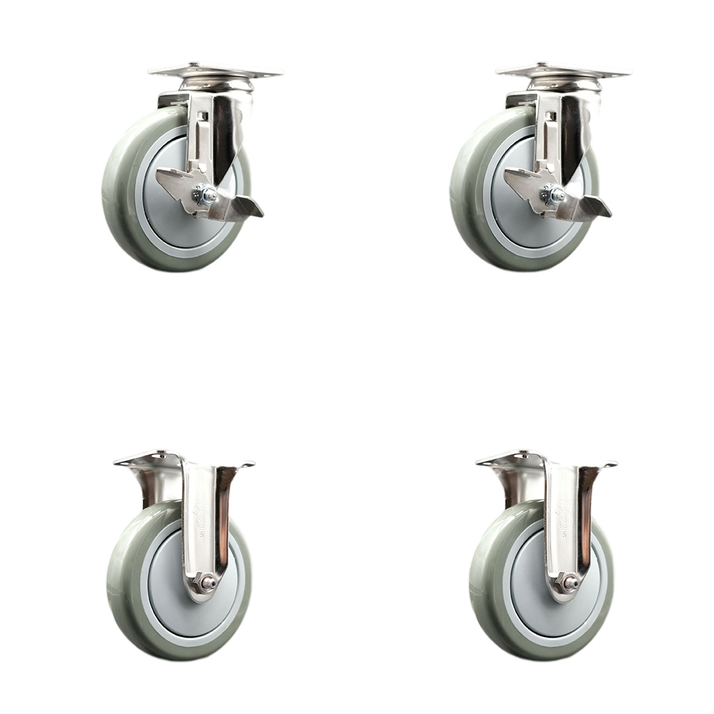 SCC-SS31620S514-PPUB-TLB-2-R-2 Polyurethane Swivel Top Plate Caster with 5 in. 316 Stainless Steel Gray Wheels - Set of 4