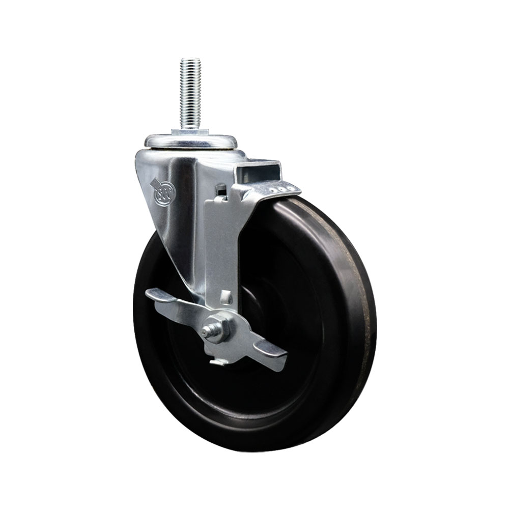 SCC-TS20S615-PHS-TLB-34212 Phenolic Swivel Threaded Stem Caster with 6 x 1.25 in. Black Wheel & 0.75 in. Stem & Top Locking Brake