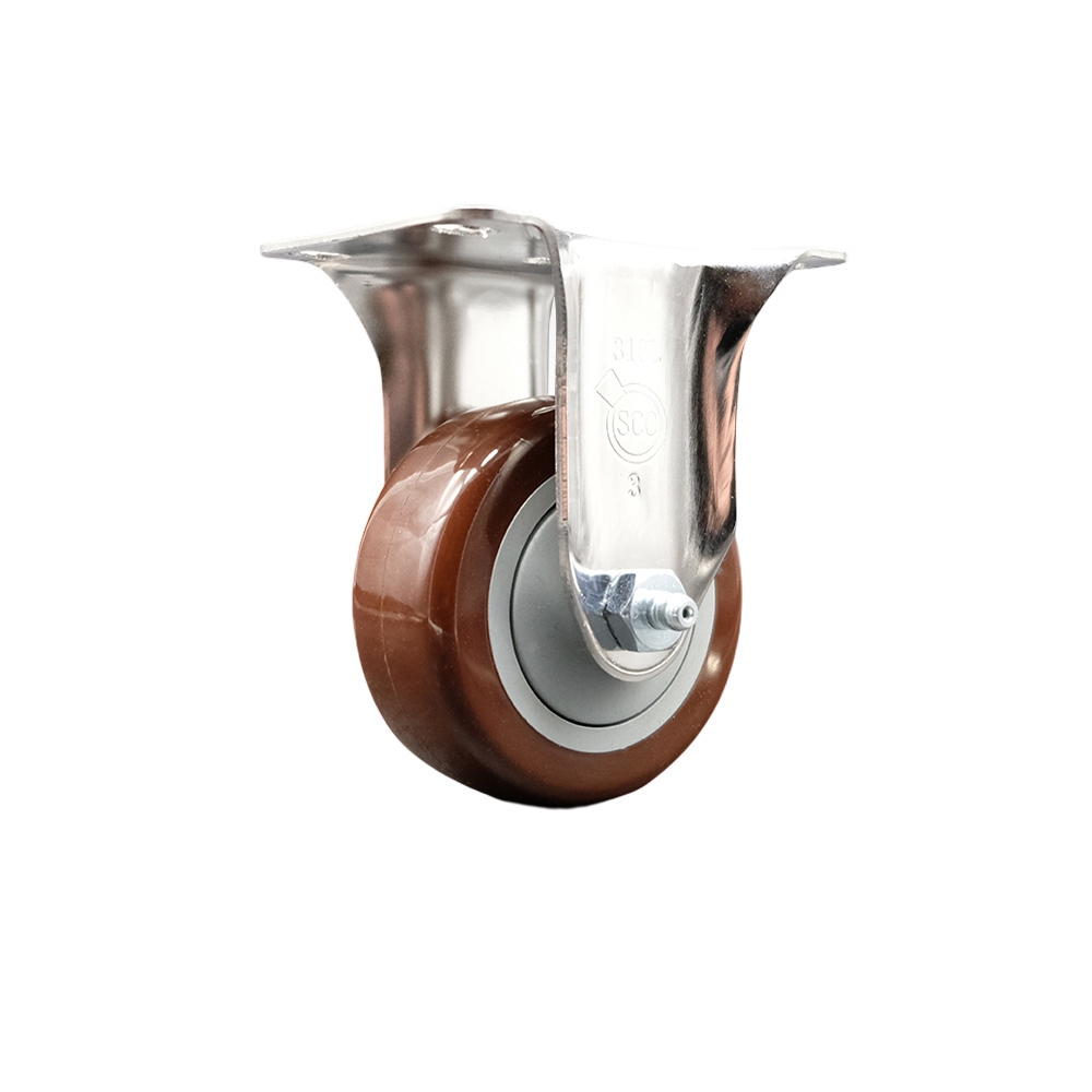 SCC-SS31620R314-PPUB-MRN Polyurethane Rigid Top Plate Caster with 3 in. Maroon Caster Wheel - 316 Stainless Steel Caster