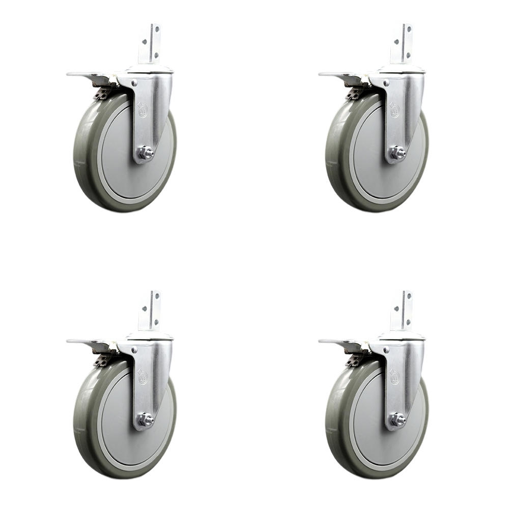Swivel Square Stem Caster with 6 x 1.25 in. Gray Polyurethane Wheel, 0.87 x 2 in. Square Stem with 3 0.26 in. Diameter Mounting Holes - Set of 4