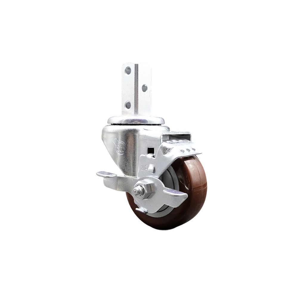 Swivel Square Stem Caster with 3.5 x 1.25 in. Maroon Polyurethane Wheel, 0.87 x 2 in. Square Stem with 3 0.26 in. Diameter Mounting Holes