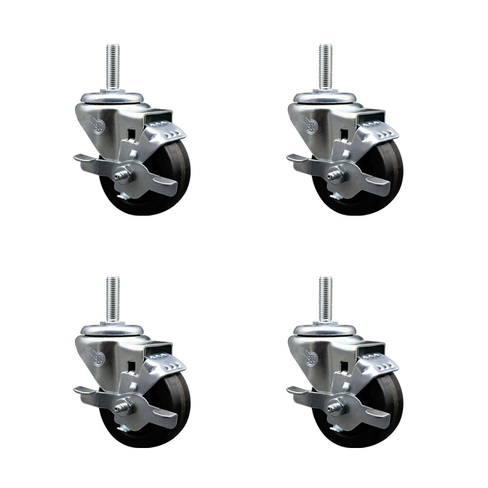 SCC-TS20S314-PHS-TLB-58212-4 Phenolic Swivel Threaded Stem Caster with 3 x 1.25 in. Black Wheels & 0.63 in. Stems - Set of 4