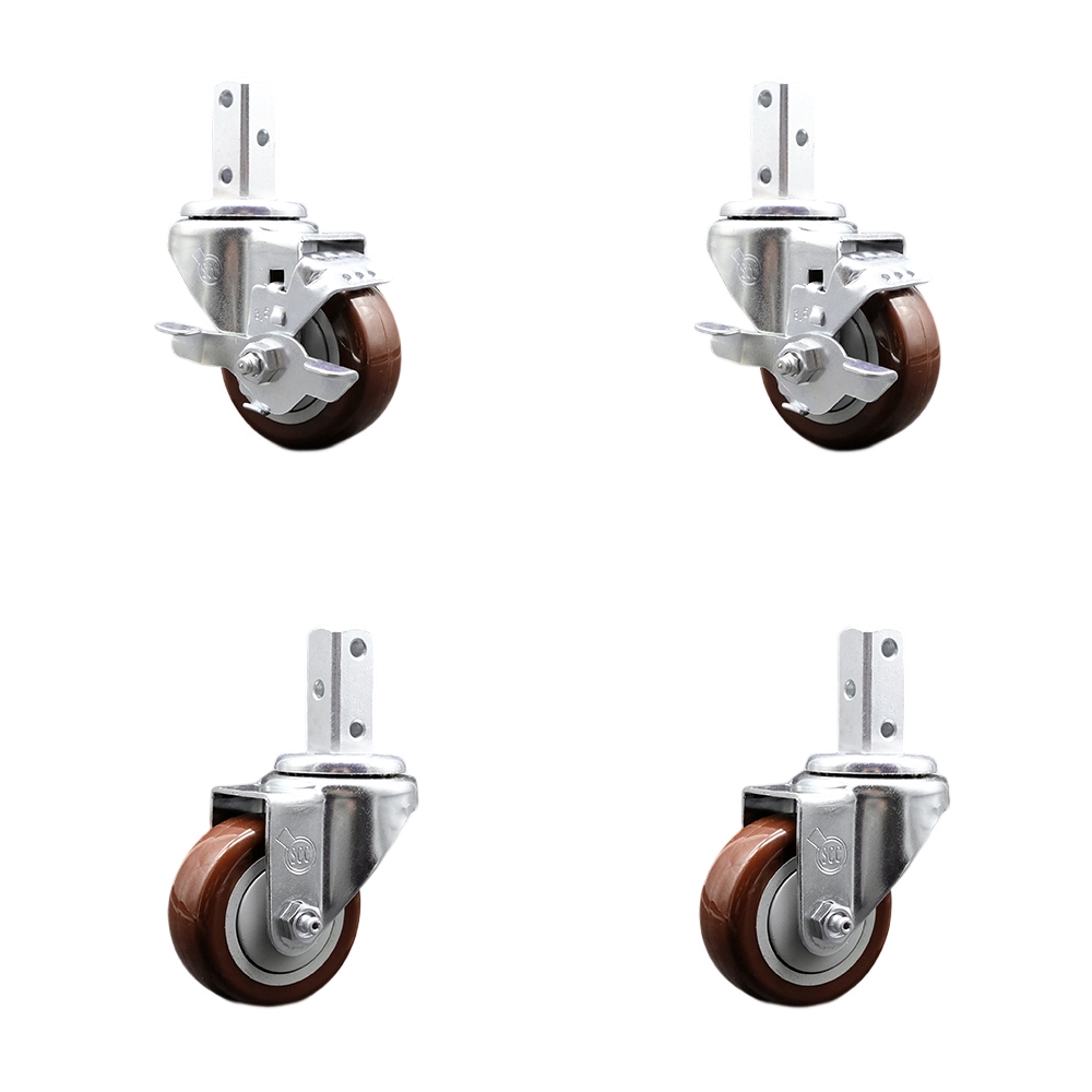 Swivel Square Stem Caster with 3.5 x 1.25 in. Maroon Poly Wheel, 0.87 x 2 in. Square Stem with 3 0.26 in. Diameter Mounting Hole - Set of 4
