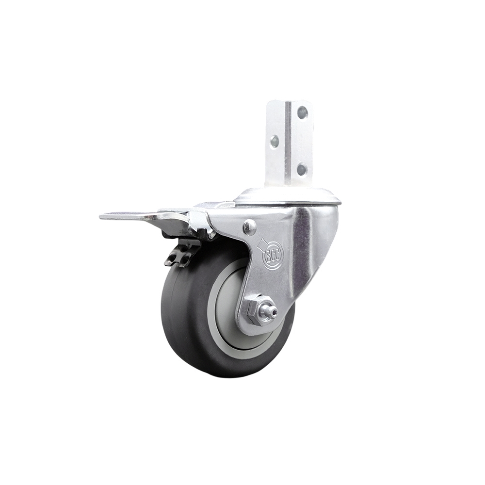 Swivel Square Stem Caster with 3 x 1.25 in. Gray Thermoplastic Rubber Wheel, 0.87 x 2 in. Square Stem with 3 0.26 in. Diameter Mounting Holes