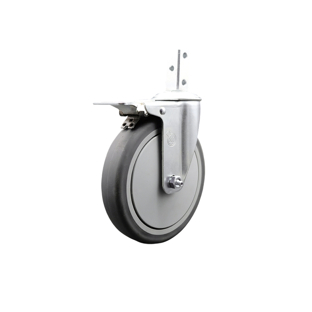 Swivel Square Stem Caster with 6 x 1.25 in. Gray Thermoplastic Rubber Wheel, 0.75 x 2 in. Square Stem with 3 0.26 in. Diameter Mounting Holes